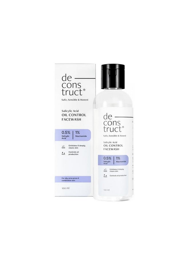 Deconstruct Deconstruct Salicylic Acid Oil Control Face Wash | 0.5% Salicylic Acid + 1% Niacinamide | For Oily, Acne & Pimple Prone Skin | Acne Reducing Face Wash | Oil Control | 100ml  - Image 1