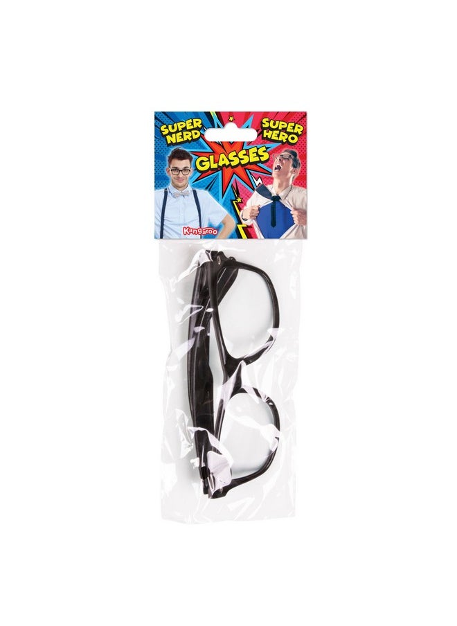 KANGAROO - Black Superhero Nerd Glasses Black Frame Fake Nerd Glasses For Men And Women Nonprescription Nonpolarized Clear Lens Prop Glasses Costume Glasses For Halloween Or Cosplay - Image 1