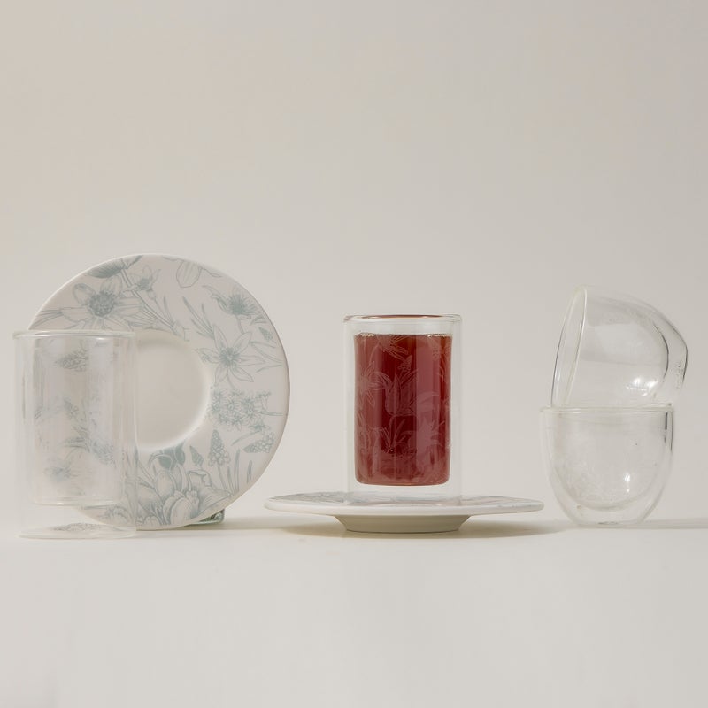 Dallaty white porcelain and glass Tea and coffee cups set 18 pcs - Image 1