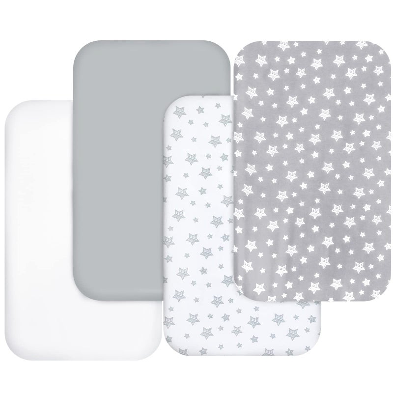 Moonsea Bassinet Sheets for Baby Boys Girls 4 Pack(33" x 20"), Compatible with AirClub, Mika Micky, Baby Delight, Dream On Me, Koola Baby, AMKE and Other Rectangle Bassinet Mattress, Grey - Image 1