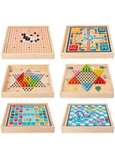 5-in-1 Wooden Board Game Set for Adults and Kids | Puzzle & Thinking Games for Family Fun | Classic Wooden Board Game for All Ages