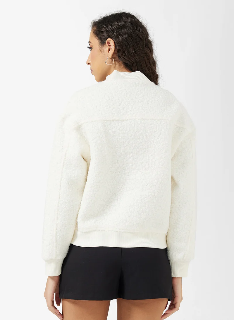Ginger Wool Blend Button Up Bomber Jacket