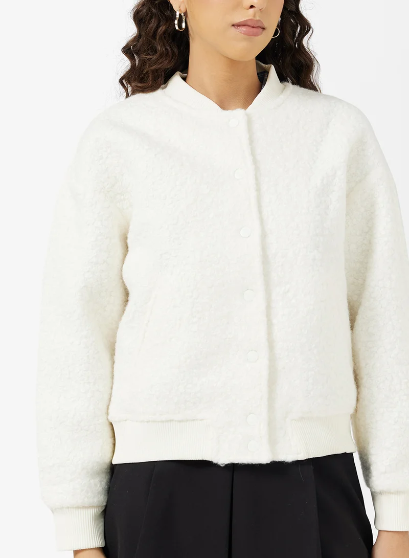 جينجر Wool Blend Button Up Bomber Jacket