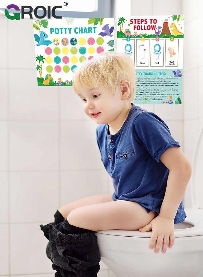 GROIC 2 Pcs Potty Training Chart for Kids, Fun Styles Potty Reward Chart Toddlers with Stickers Potty Chart Potty Sticker Chart, 10 Potty Chart, 4 Sticker Sheets for Girls & Boys (Mermaid + Dinosaur) - Image 5