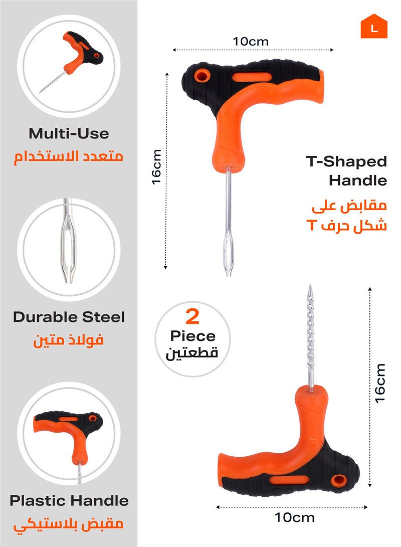 LAWAZIM Plastic Handle Angled Tire Plug Repair Tools - 2 Piece - T-Handle Tire Repair Kit with Spiral Reamer and Split Eye Insertion Tool - Ideal for Tubeless Tire Puncture Repair on Cars and Bikes - Image 2