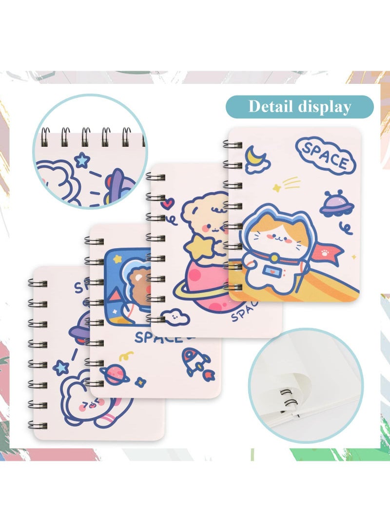 Sweet seven Mini Cute Animal Cartoon Pocket Notebook Set - Pack of 4, 3x4 Spiral Portable Notepads with Blank and Lined Paper, Including Inner Mini Journal Notepad A7 - Image 2