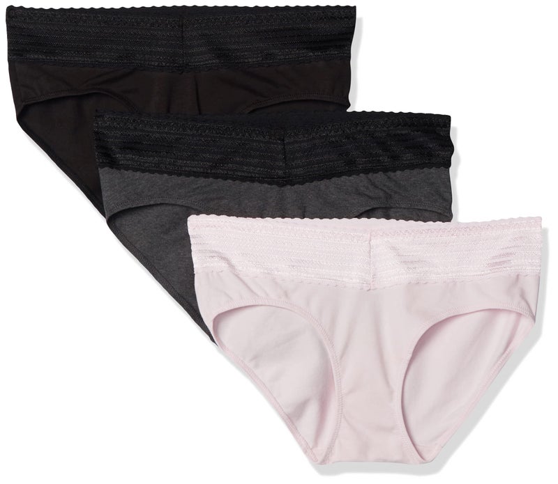 Warner's womens Blissful Benefits No Muffin 3 Pack Hipster Panties, Black/Pale Pink/Dark Gray Heather, Large US - Image 1