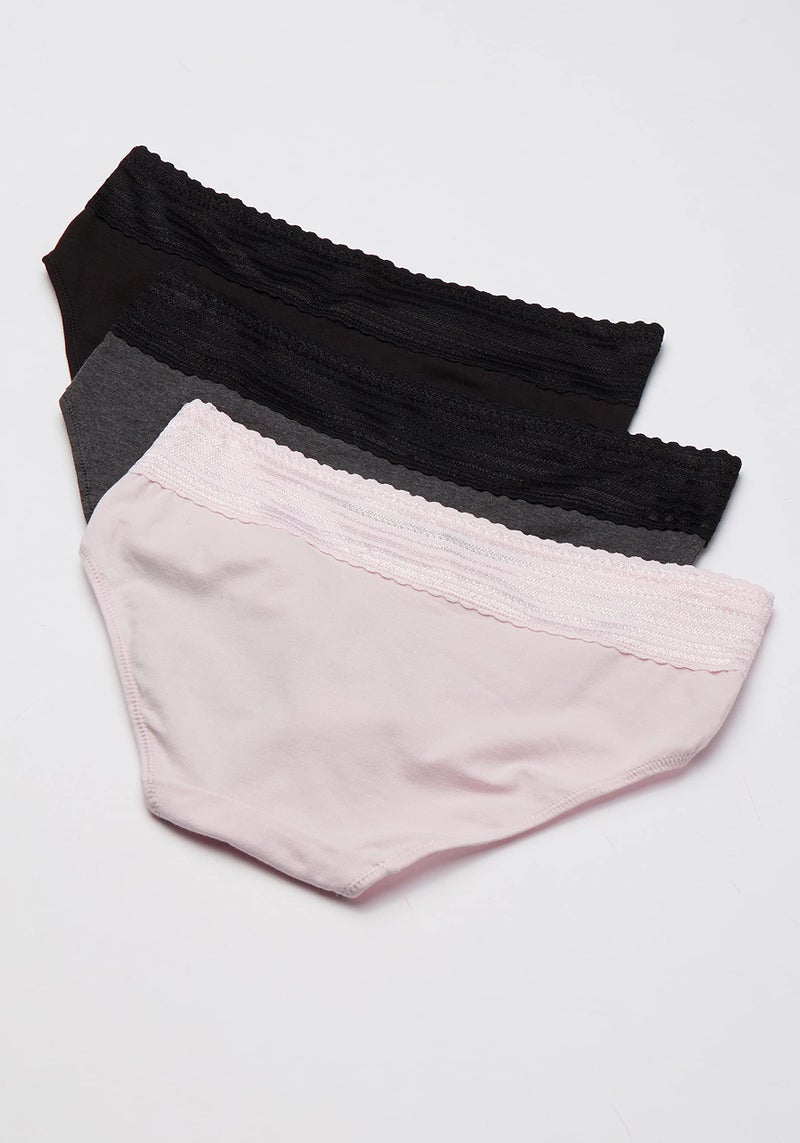 Warner's womens Blissful Benefits No Muffin 3 Pack Hipster Panties, Black/Pale Pink/Dark Gray Heather, Large US - Image 2