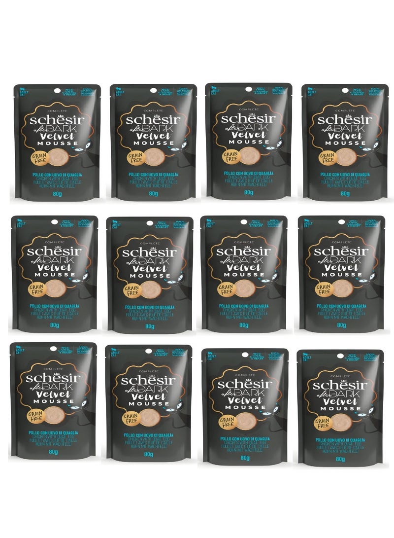 Schesir Pack of 12PC After Dark Velvet Mousse For Cat - Chicken With Quile Egg 80g - Image 1