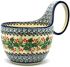 Polish Pottery Gallery Polish Pottery Loop Handle Bowl  Holly Berry  - Image 1