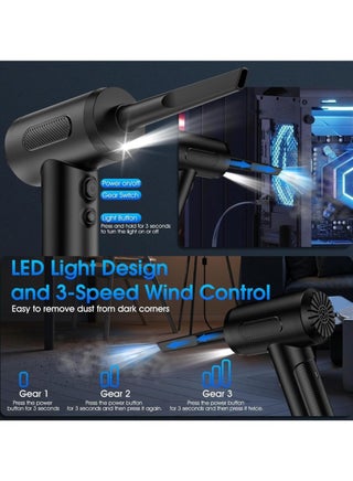 Compressed Air Duster, 100000 RPM Handheld Car Vacuum, Air Blower Pump, 3 Gear Adjustable Electric Air Duster, Car Vacuum Cleaner, Keyboard Duster with LED Light - view 5