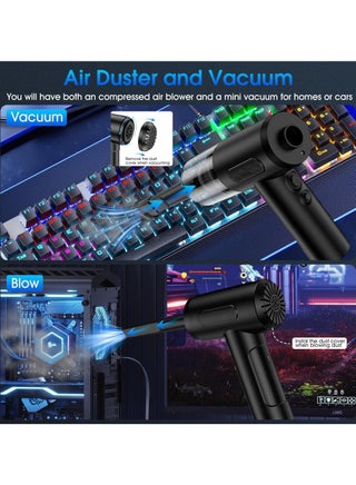 Compressed Air Duster, 100000 RPM Handheld Car Vacuum, Air Blower Pump, 3 Gear Adjustable Electric Air Duster, Car Vacuum Cleaner, Keyboard Duster with LED Light - view 4