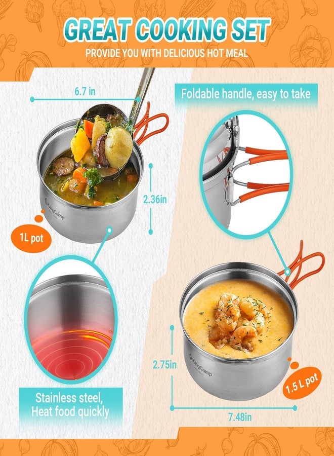 كينغ كامب طقم أدوات طهي للتخييم من الفولاذ المقاوم للصدأ من كينج كامب، 17/25 قطعة، طقم أدوات طهي للتخييم والرحلات والتخييم والنزهات، خفيف الوزن، أواني ومقالي - Image 2