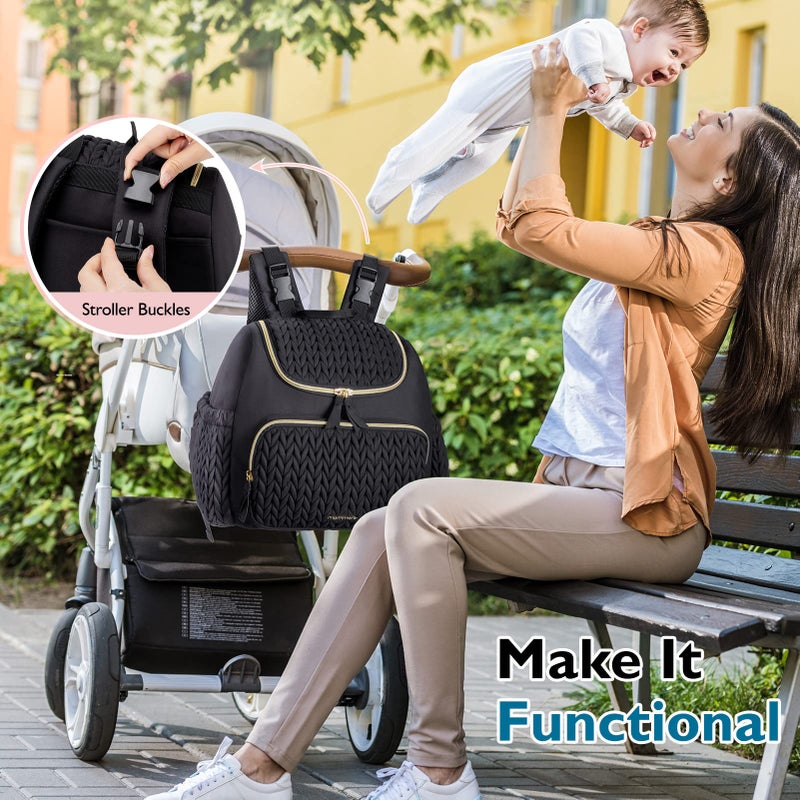 mommore Diaper Bag Small Diaper Backpack Stylish Baby Backpacks Travel Mini Maternity Bags with Insulated Pockets, Changing Pad, Stroller Straps - Image 2