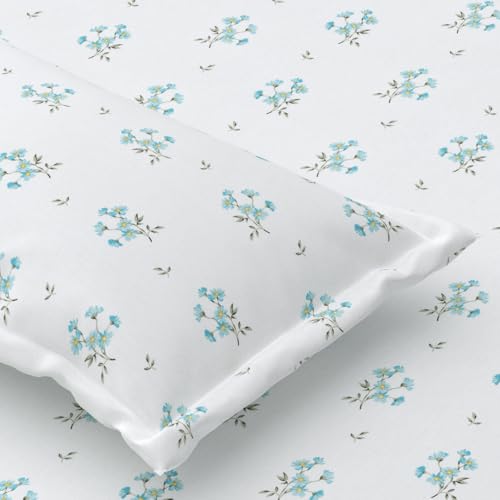 Plumora Single Bed Cotton Bedsheet with 1 Pillow Cover, 100% Pure Cotton Single Bedsheet 60×90 Inches, 240 TC Soft Breathable Floral Bed Sheet – (Aqua Breeze) - Image 1