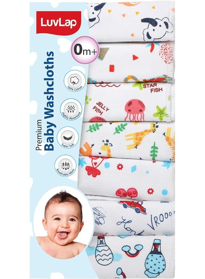 لوفلاب قماش قطني فاخر من Luv Lap Hosiery لحديثي الولادة، قابل للغسل، قابل لإعادة الاستخدام، ماص، مناشف وجه/منشفة فائقة النعومة للأطفال، طباعة كرزية، عبوة من 7 قطع، متعددة الألوان - Image 1