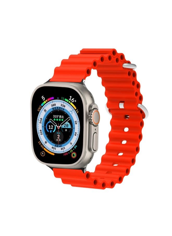 Generic - Replacement Strap Ocean Silicone Metal Head Watch Band For Apple Watch Ultra 49mm&Watch Ultra 2 49mm / Series 9&8&7 45mm / SE 3&SE 2&6&SE&5&4 44mm / 3&2&1 42mm Red - Image 1