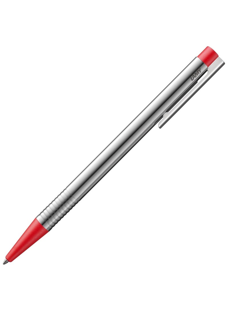 LAMY قلم حبر جاف ثلاثي الألوان مع شعار من الفولاذ المقاوم للصدأ وباريل أحمر وحبر أسود - Image 1