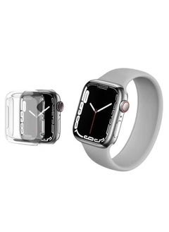 2-Pack Solo Loop Band Silicone Elastic Strap and Case for Apple Watch Series 7 45mm Medium Size Grey