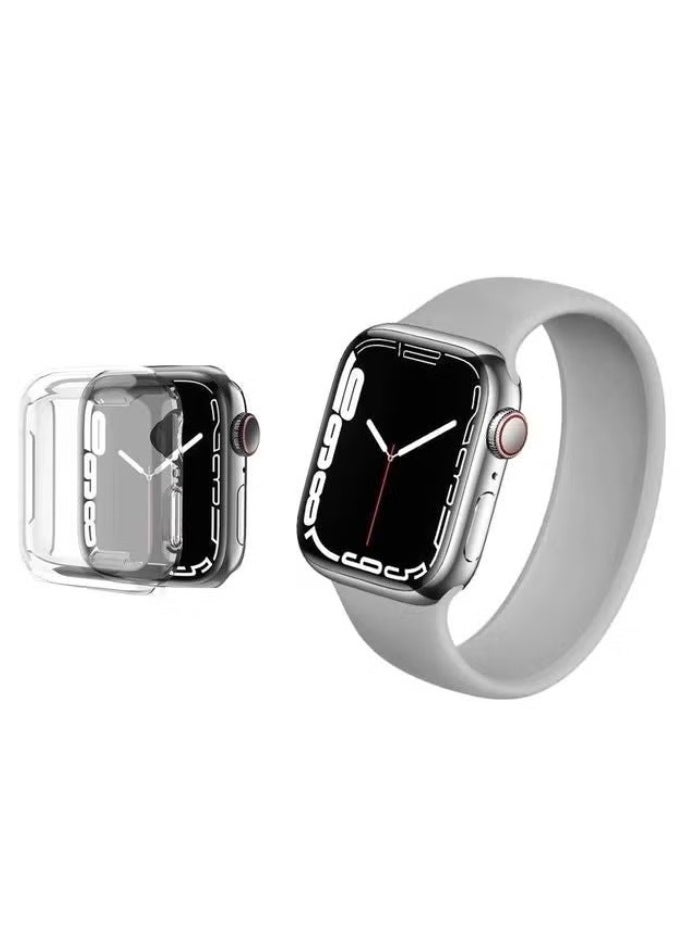vesus - 2-Pack Solo Loop Band Silicone Elastic Strap and Case for Apple Watch Series 7 45mm Medium Size Grey - Image 1