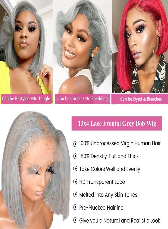 Ubetta Bob Wig Human Hair Grey 13x4 Lace Front Wigs Human Hair Pre Plucked Hairline Middle Part Brazilian Virgin Human Hair Lace Front Wigs 12 Inch Bleached Knots Lace Front Short Bob Wig 180% Density - Image 3