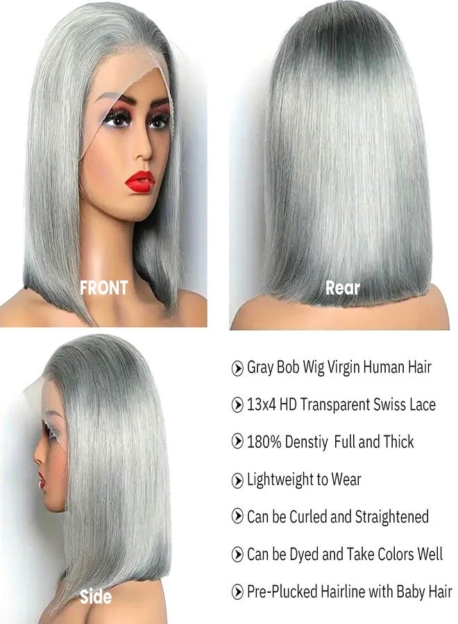 Ubetta Bob Wig Human Hair Grey 13x4 Lace Front Wigs Human Hair Pre Plucked Hairline Middle Part Brazilian Virgin Human Hair Lace Front Wigs 12 Inch Bleached Knots Lace Front Short Bob Wig 180% Density - Image 2