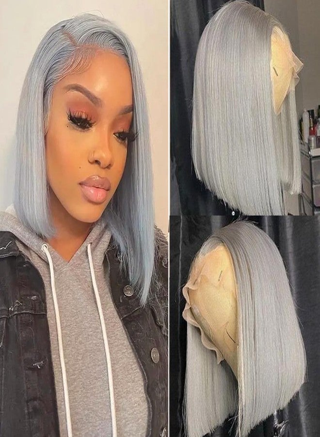 Ubetta Bob Wig Human Hair Grey 13x4 Lace Front Wigs Human Hair Pre Plucked Hairline Middle Part Brazilian Virgin Human Hair Lace Front Wigs 12 Inch Bleached Knots Lace Front Short Bob Wig 180% Density - Image 1