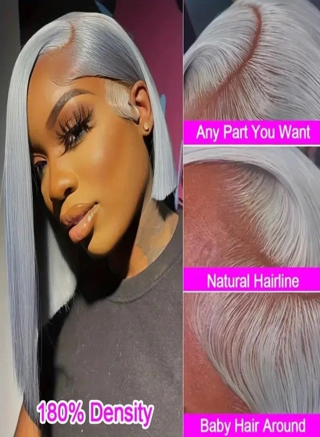 Ubetta Bob Wig Human Hair Grey 13x4 Lace Front Wigs Human Hair Pre Plucked Hairline Middle Part Brazilian Virgin Human Hair Lace Front Wigs 12 Inch Bleached Knots Lace Front Short Bob Wig 180% Density - Image 5