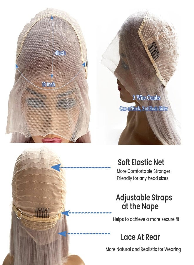 Ubetta Bob Wig Human Hair Grey 13x4 Lace Front Wigs Human Hair Pre Plucked Hairline Middle Part Brazilian Virgin Human Hair Lace Front Wigs 12 Inch Bleached Knots Lace Front Short Bob Wig 180% Density - Image 4