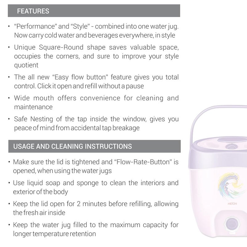 Milton Kool Seal Water Jug 6 Litre – Plastic Insulated Water Dispenser with PU Insulation, BPA Free, Food Grade, Keeps Water Cool for Long Hours, Easy to Carry – Purple - Image 5