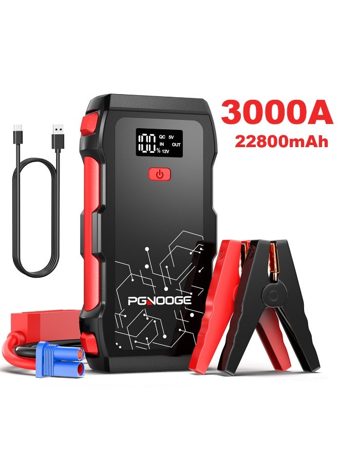 PGNOOGE 3000A Peak Car Jump Starter, 22800mAh High Capacity Battery Booster (up to 8.5L Gas and 6.5L Diesel Engines), 12V Auto Emergency Jumper Starter with Flashlight, LED Display, USB Fast Charging - Image 1