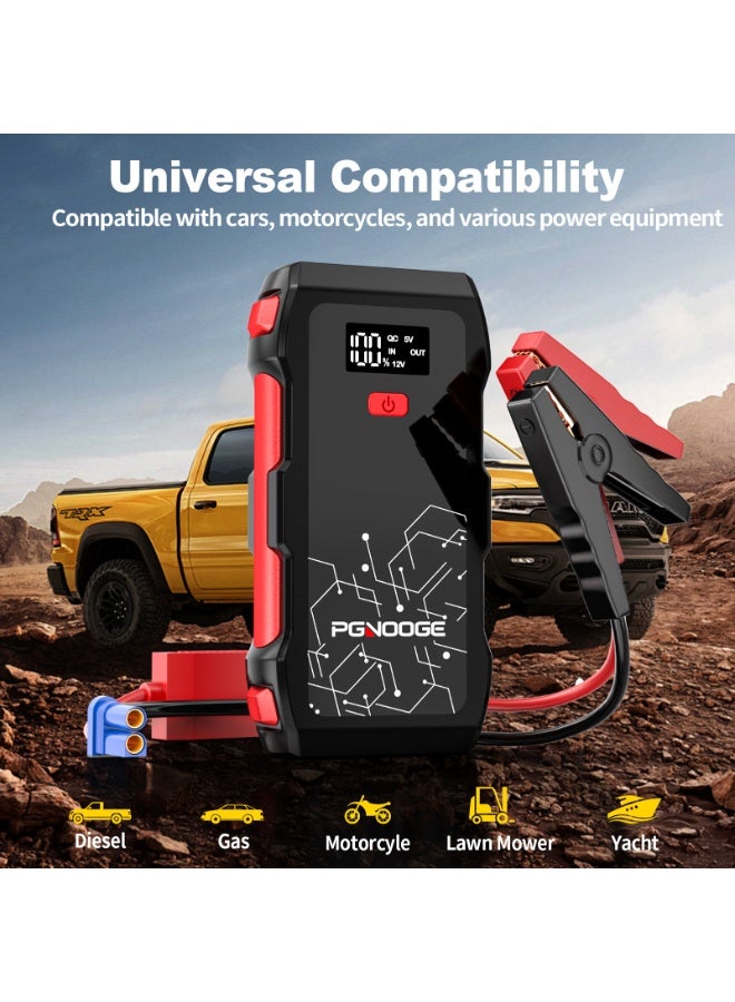 PGNOOGE 3000A Peak Car Jump Starter, 22800mAh High Capacity Battery Booster (up to 8.5L Gas and 6.5L Diesel Engines), 12V Auto Emergency Jumper Starter with Flashlight, LED Display, USB Fast Charging - Image 4