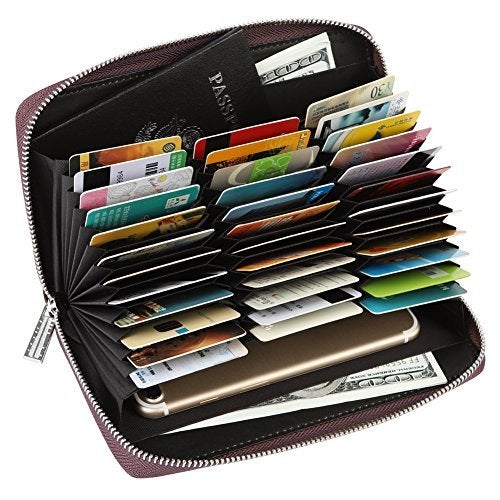 Cynure Women 36 Slots RFID Blocking Card Holder Large Long Leather Zipper Organizer Accordion Wallet,Coffee - Image 1
