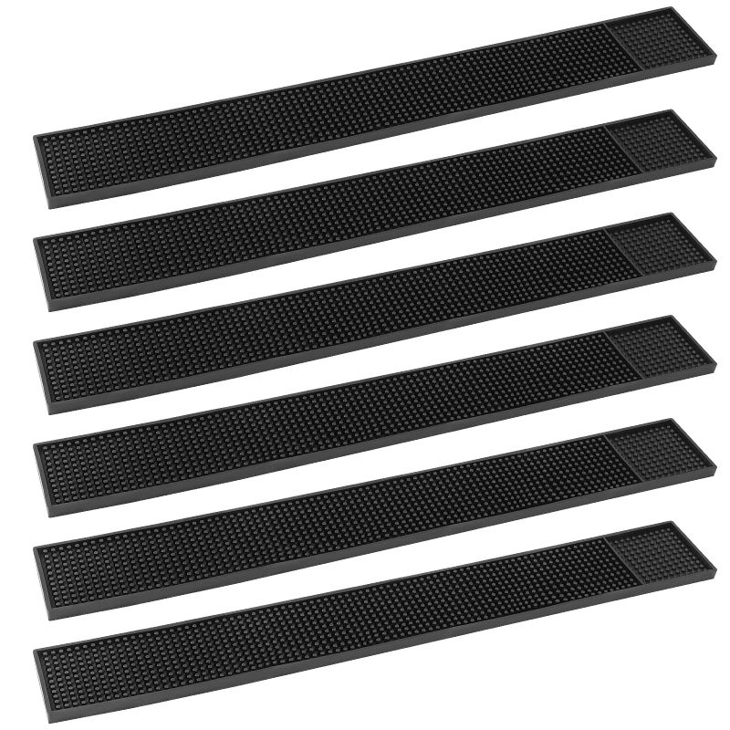 PINGEUI 6 PCS 24 x 3 Inches Black Rubber Bar Mat NonSlip Bar Service Spill Mat Heat Resistant Dish Drying Bar Spill Mat for Counter Top Cafe Bar Kitchen Restaurant Hotel