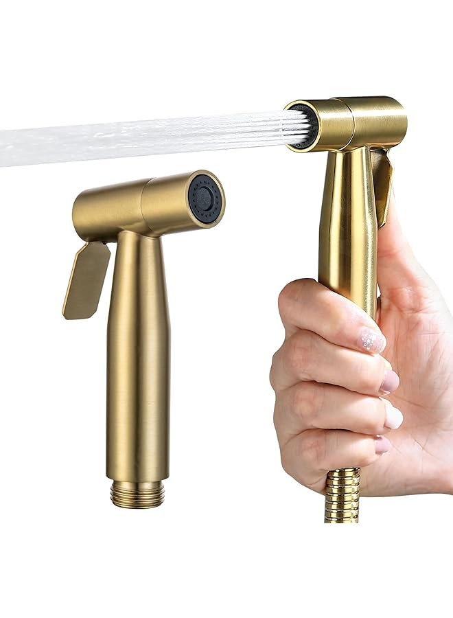 The Bros رشاش بيديت يدوي من الفولاذ المقاوم للصدأ بالكامل للمرحاض، رأس رش عالي الضغط باللون الذهبي المصقول - Image 1