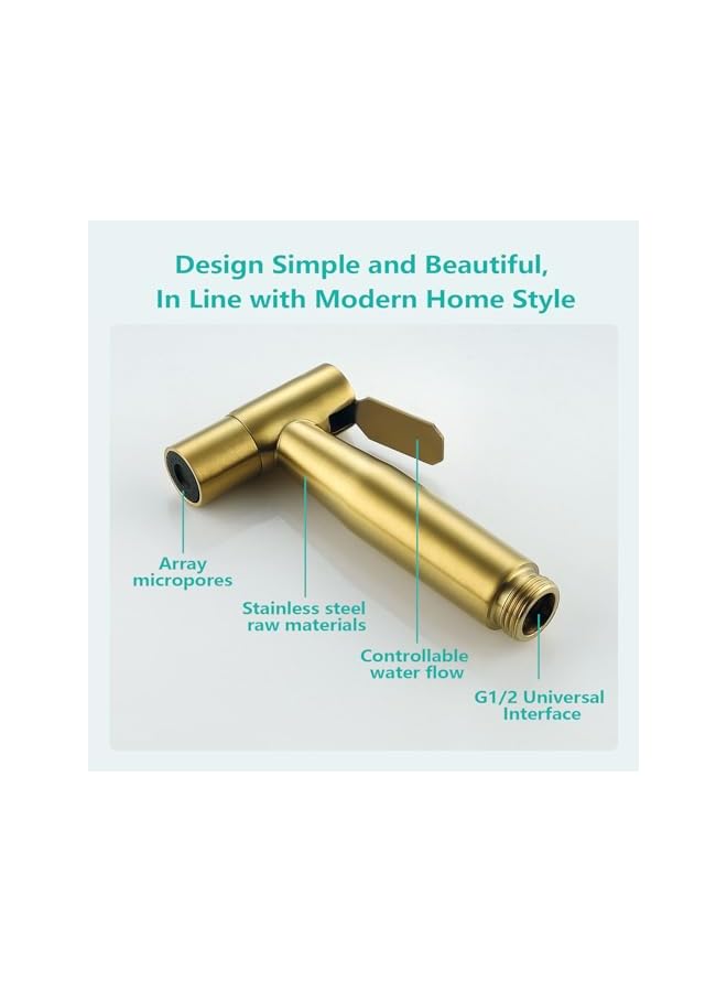 The Bros رشاش بيديت يدوي من الفولاذ المقاوم للصدأ بالكامل للمرحاض، رأس رش عالي الضغط باللون الذهبي المصقول - Image 3