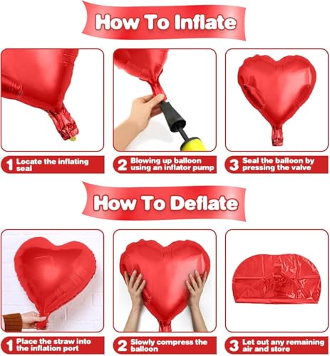 AMFIN (Pack of 10) 18 Inch Heart Foil Balloons, "I Love You" Printed - Red & Black - Image 4