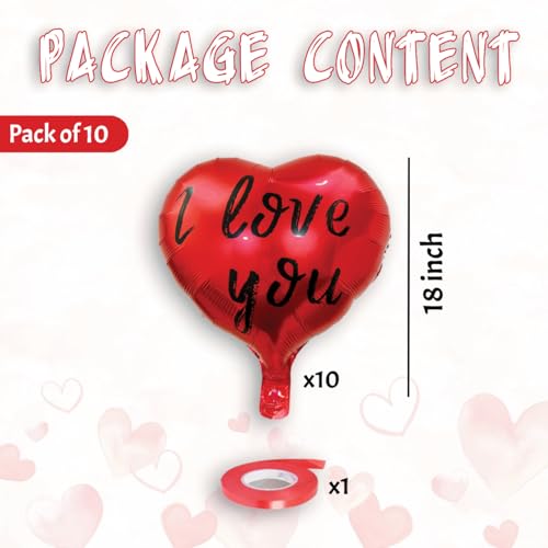 AMFIN (Pack of 10) 18 Inch Heart Foil Balloons, "I Love You" Printed - Red & Black - Image 2