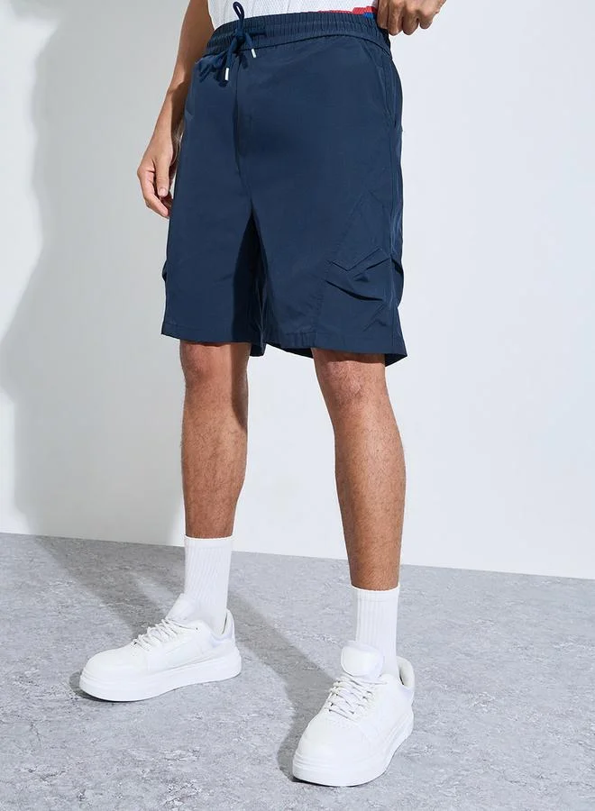 ستايلي Navy Blue Solid Drawstring Cargo Shorts