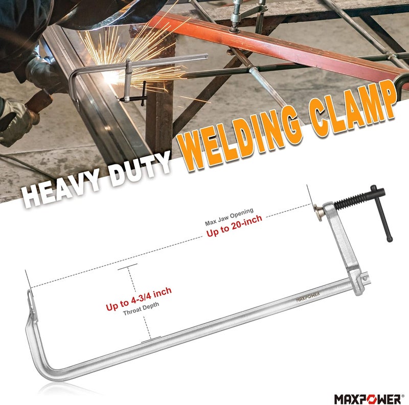 Max Power F Clamp 20 inch, Heavy Duty Welding Clamps, Max Open 20-inch, Throat depth 4-3/4 inch, Pack of 2 - Image 2