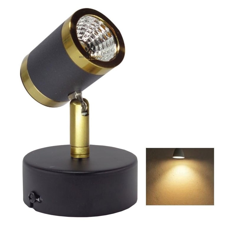 Mufasa 9 Watts Golden Black Finish 5Inch LED Spotlight Focus Light Bedroom Reading Display Vanity Wall Light (Warm White) - Image 1