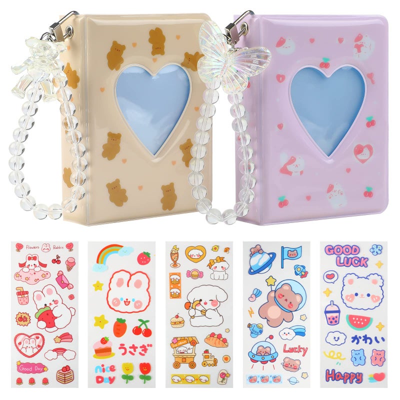 CCINEE CCINEE 2Pcs Kpop Photocard Holder Book Mini Kpop Photo Album with Crystal Pendant and Cute Stickers Love Heart Hollow Kpop Photocard Binder Id Holder 40 Pockets Collect Book Kpop Bear  Cat 