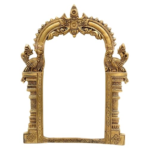 Bhunes Brass Prabhavali Arch Frame Tiruvasi Prabhawali Prabhai Makhar Pital Idol Backdrop Temple Decoration for Murti Vigraham Pooja Mandir Gold, 11.5 Inch, 1 Piece - Image 2