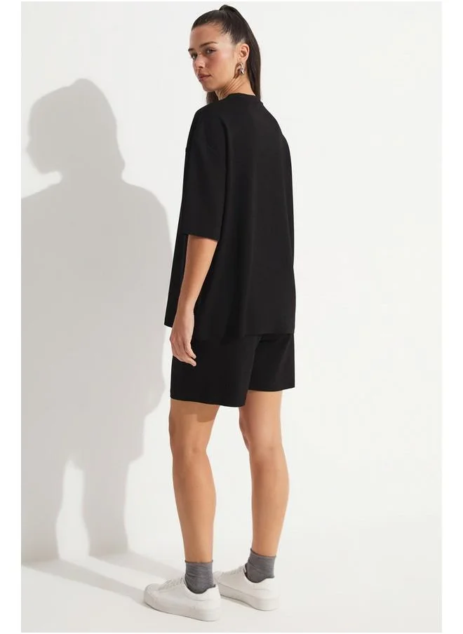JUNE June Oversize Tshirt Short Set Black