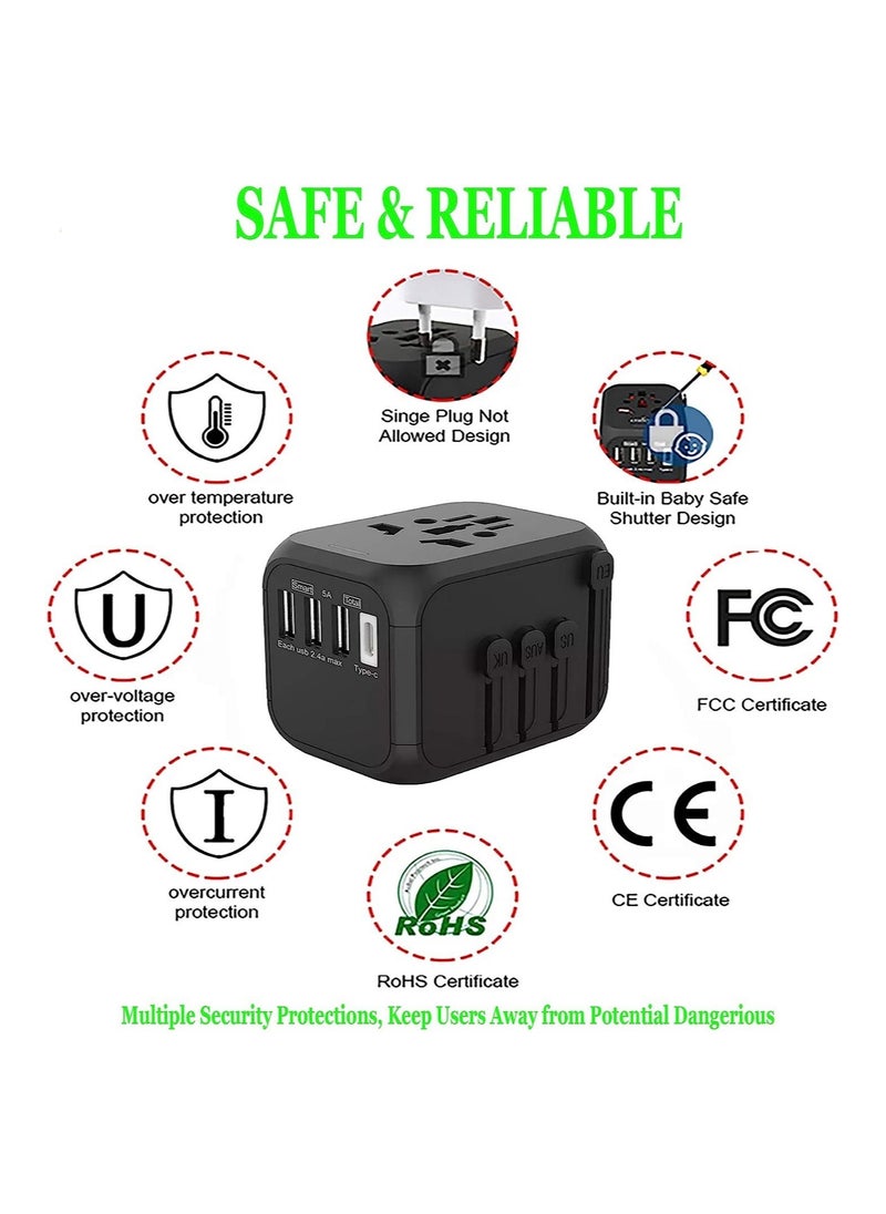 ELTRAZONE Travel Adapter Worldwide All in One Universal Travel Adapter Wall AC Power Plug Adapter Wall Charger with Smart High Speed 3 USB Ports & 1 Type C Ports USA EU UK AU Asia 160 Countries  - Image 4