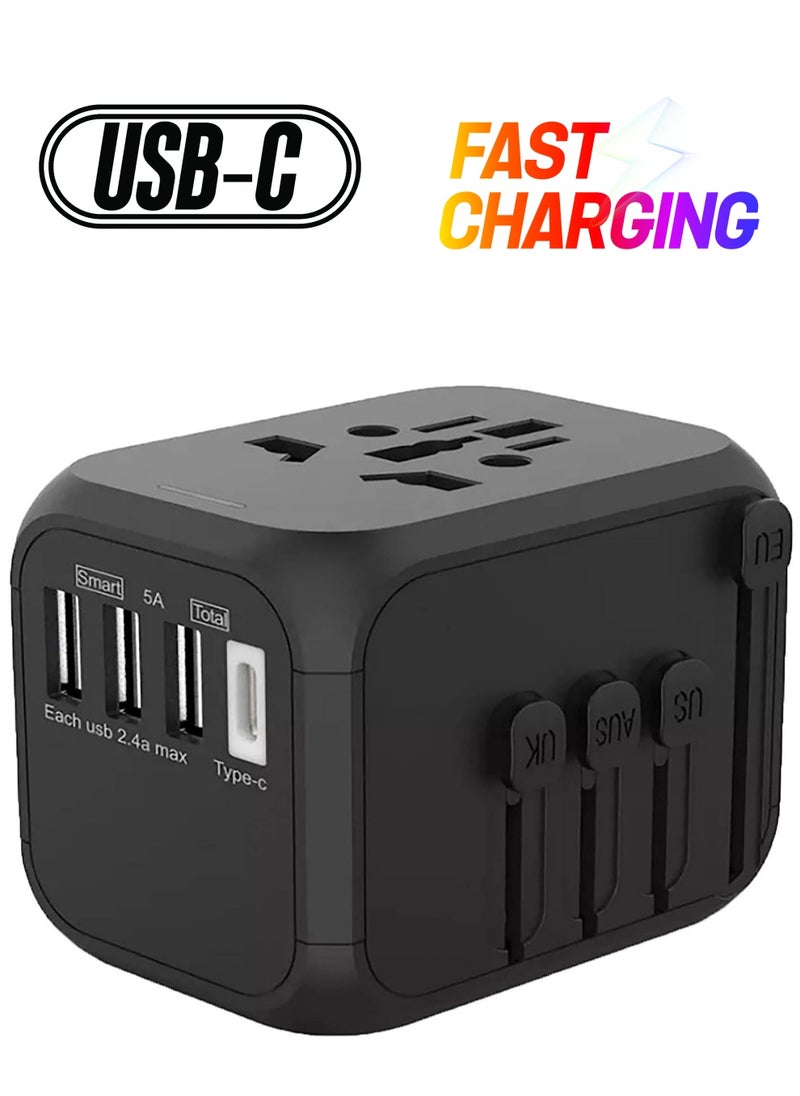 ELTRAZONE Travel Adapter Worldwide All in One Universal Travel Adapter Wall AC Power Plug Adapter Wall Charger with Smart High Speed 3 USB Ports & 1 Type C Ports USA EU UK AU Asia 160 Countries  - Image 1