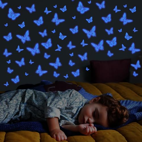 SAOROPEB Glow in The Dark 3D Butterfly 24 Pcs 3 Sizes, Luminous Butterfly Stickers for Ceiling or Wall, Glow in The Dark Party Supplies, Removable Luminous Stickers for Kids Babys Nursery (Blue) - Image 2