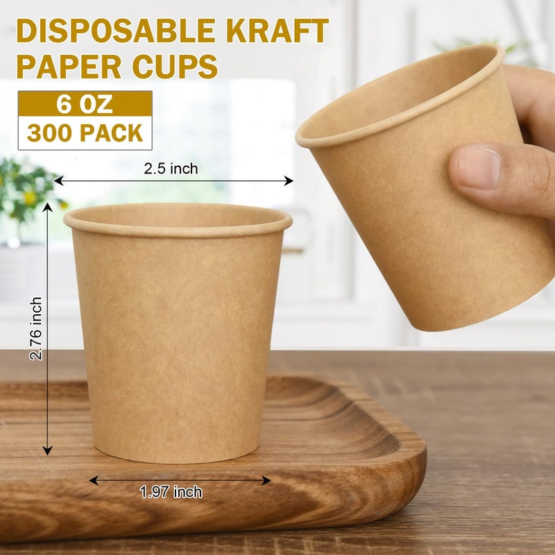 Vumdua Vumdua 300 Pcs 6 oz Kraft Paper Cups - Disposable Paper Cups Hot Cold Beverage Drinking Cup for Coffee  Water  Tea  Juice  Espresso & Cortado  - Image 2