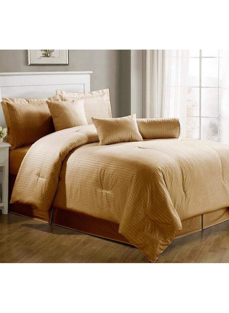 Comfy طقم لحاف مريح مكون من 6 قطع مخطط على طراز الفنادق باللون البيج - Image 2