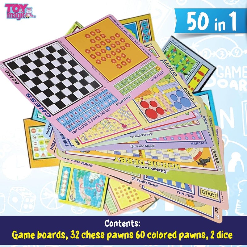ToyMagic 50-in-1 Classic Board Game Set|Includes Chess,Checkers,Snakes & Ladders,Ludo,Sapsidi|Ultimate Collection of Fun & Educational Games for Family|Indoor Board Games for All Age Group,Multicolor - Image 2